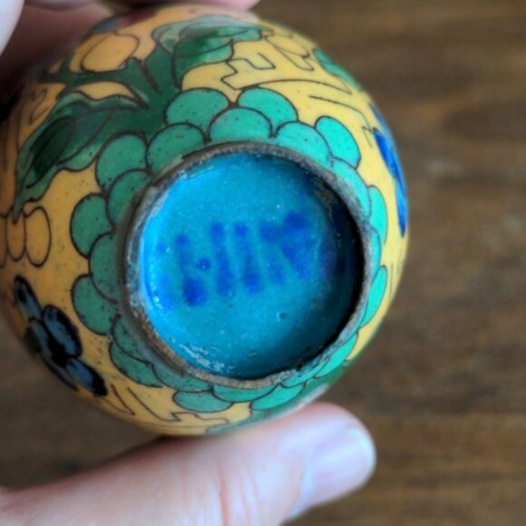 Vintage Real Glass Cloisonne Floral Vase Chinese Antiques - Picture 7 of 11